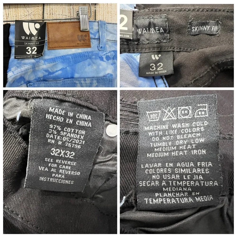 NWT Waimea Jeans Men 32x32 Split‎ Color Denim Blue Black Skinny Distressed Y2K